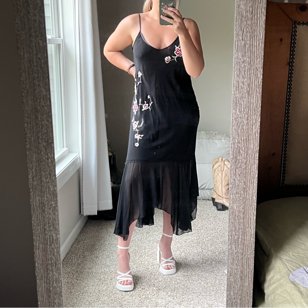 Vintage Floral Black Slip Dress